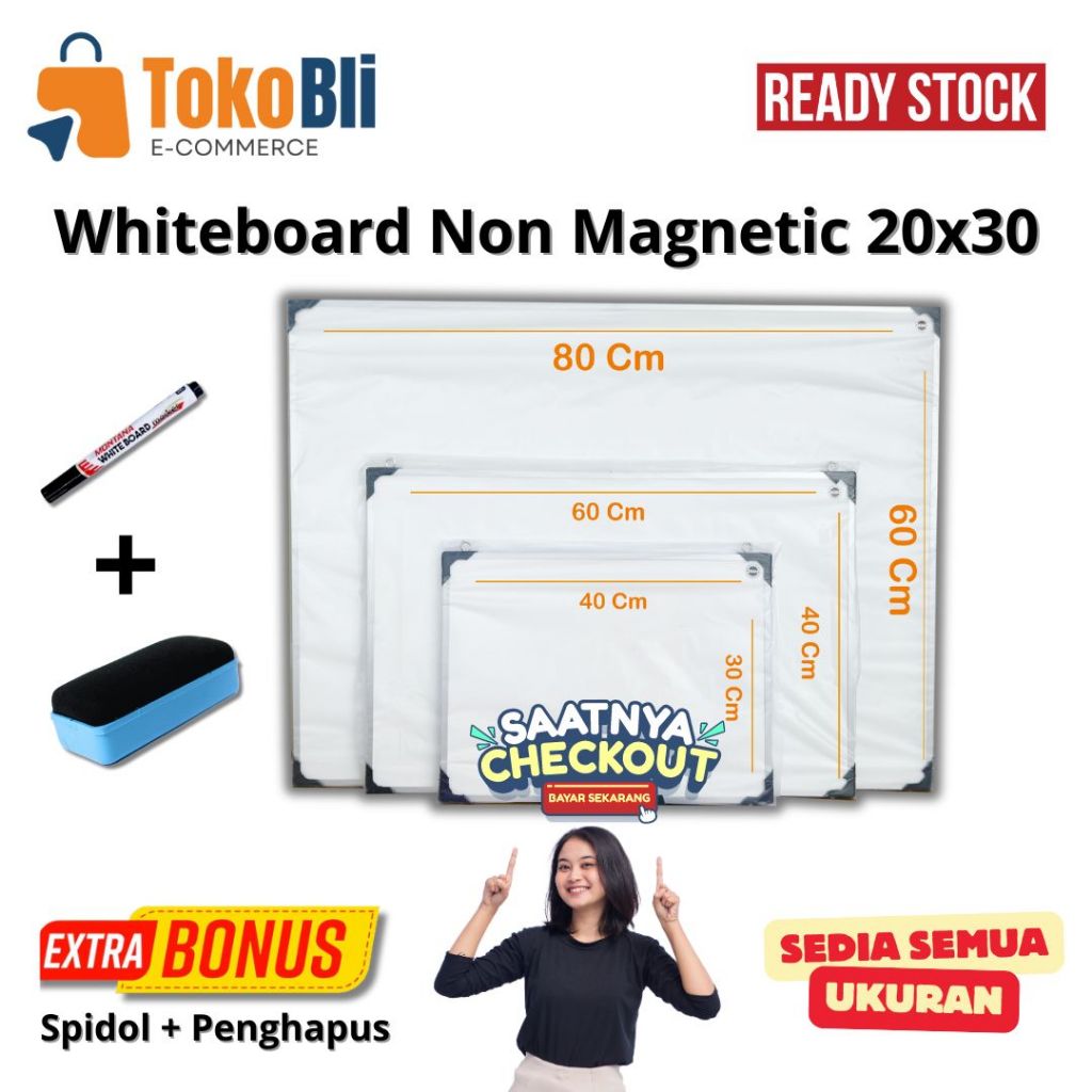 

Whiteboard UK 20*30 Bonus Spidol dan Penghapus