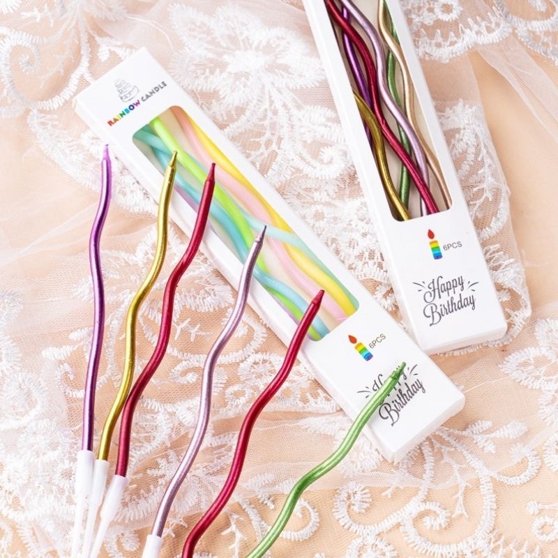 Lilin Spiral Panjang Lilin Ulang Tahun Lilin Wavy Premium Lilin Ulang Tahun KOREA