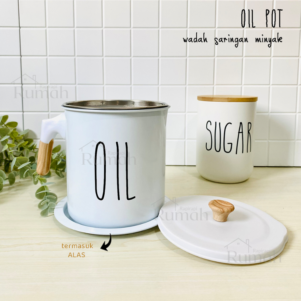OIL Pot Wadah Saringan Minyak Goreng Stainless Putih Kayu Pink Hijau
