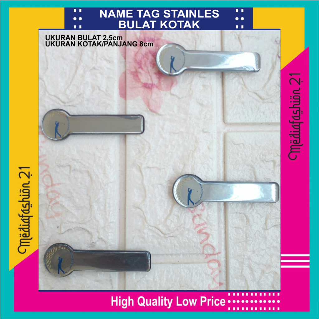 

Name Tag / Papan Nama Stainles Bulat Kotak Pengait Peniti - Paku - Magnet (Custom Satuan)