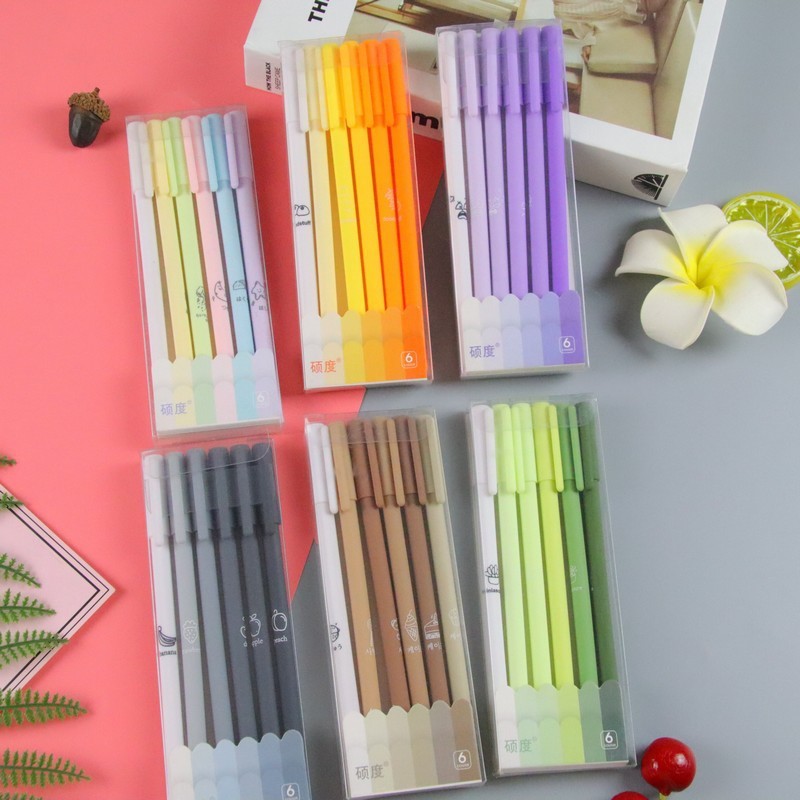 

✨Sunshine Fancy✨ 1 Set 6 PCS Pulpen Gel Warna Pastel Morandi Colour Lucu Estetik S0248