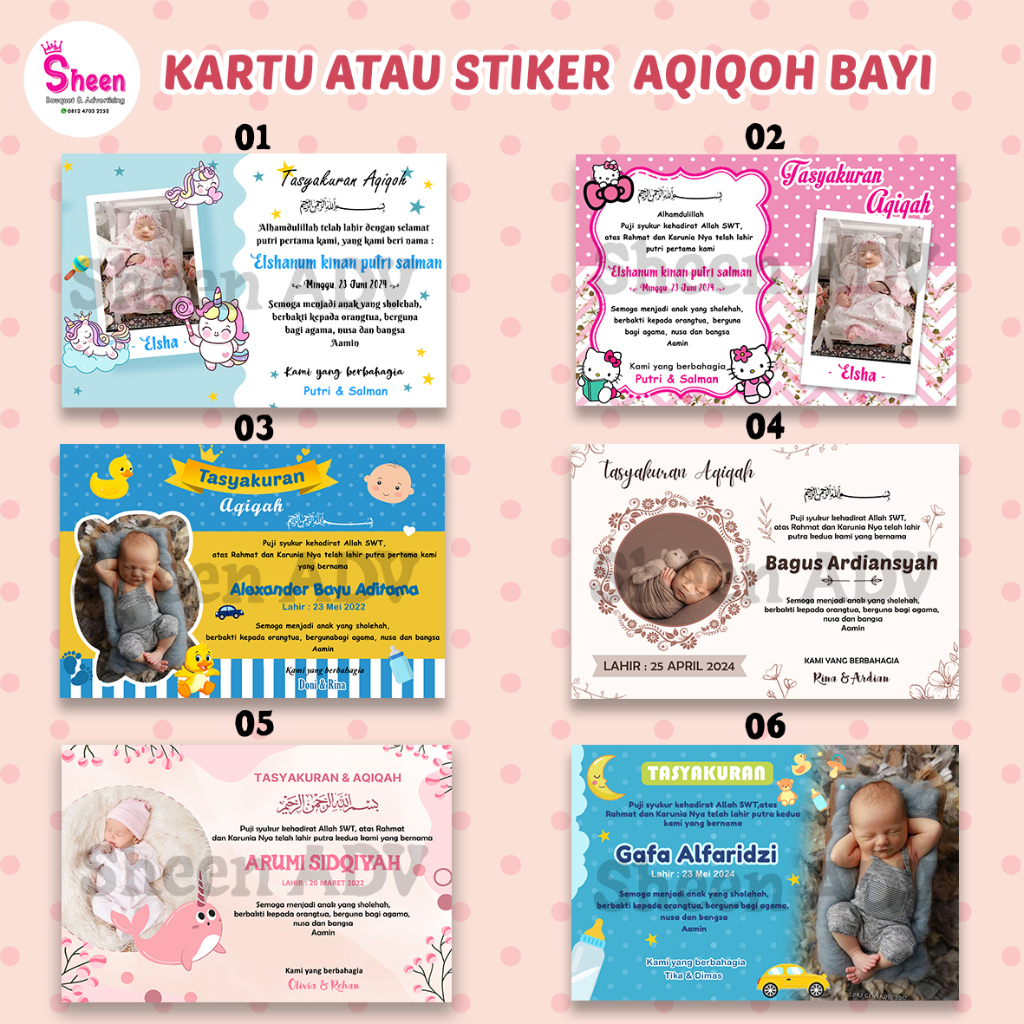 

Cetak Kartu / Stiker Tasyakuran Aqiqah, Custom Stiker / Kartu Aqiqah
