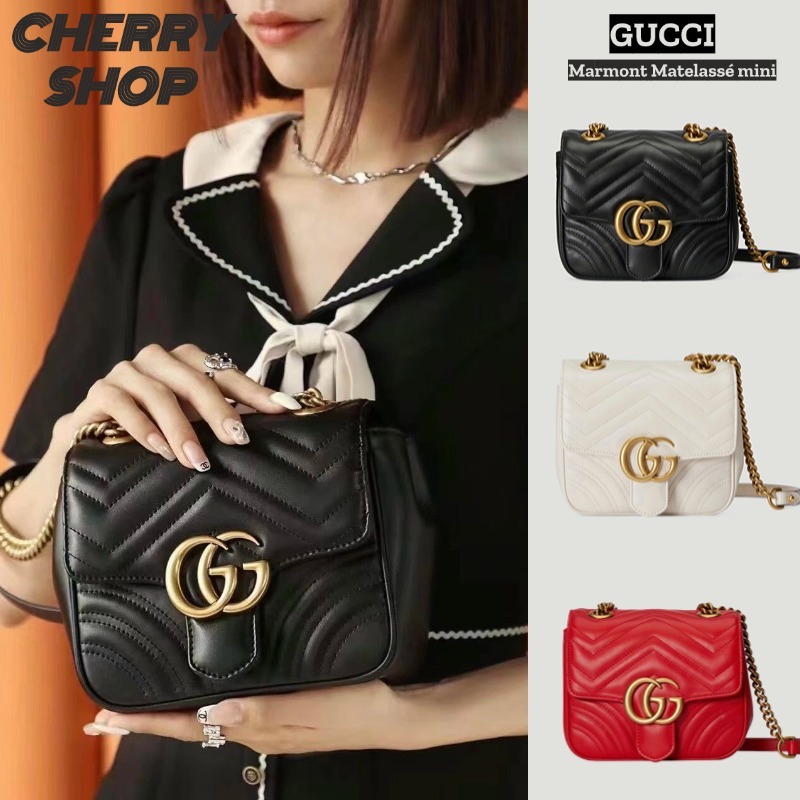 ✨100% authentic Gucci GG Marmont Quilted Mini Shoulder Bag/Tas Bahu Mini Wanita/Tas Kurir/Tas Rantai