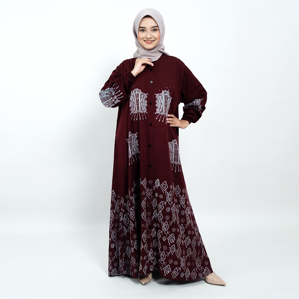 GAMIS TWILL ORI PEKALONGAN TERBARU MOTIF MEGA PINTO WARNA MERAH MAROON / GAMIS JUMBO / GAMIS LD 120 