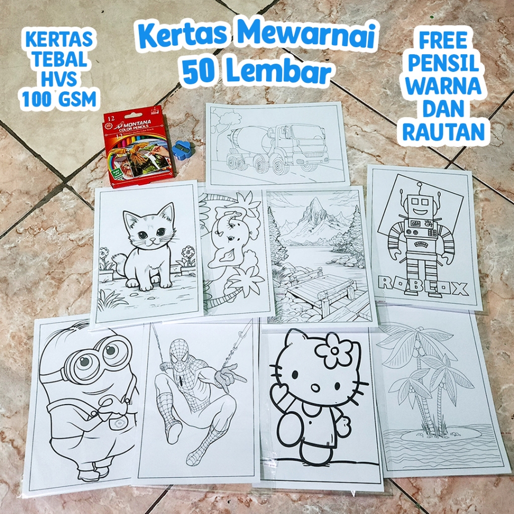 

50 Lembar Mewarnai Free Pensil Warna dan Rautan