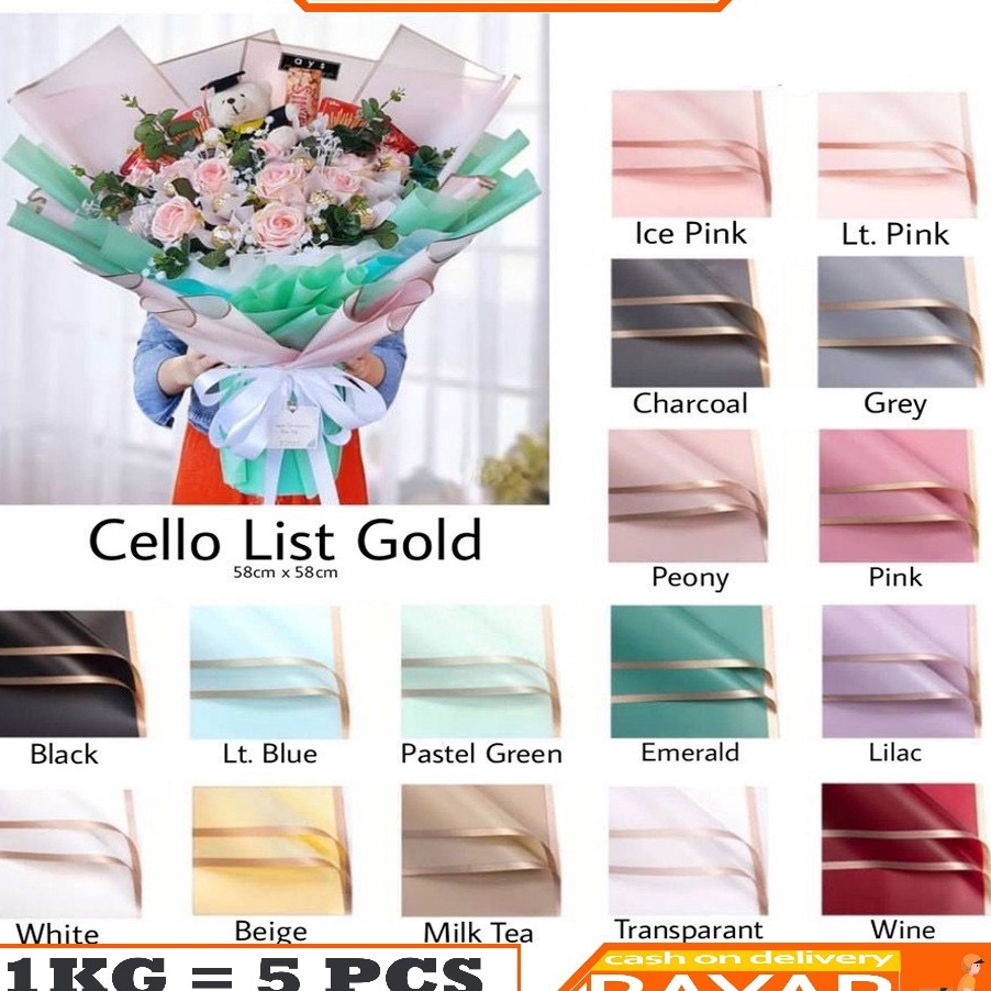 

FANTASTIS HaiWai 1PACK 2 Lembar Kertas Buket Bunga Flower Wrapping Flower Paper List Gold Cellophane Florist KB1 KB12