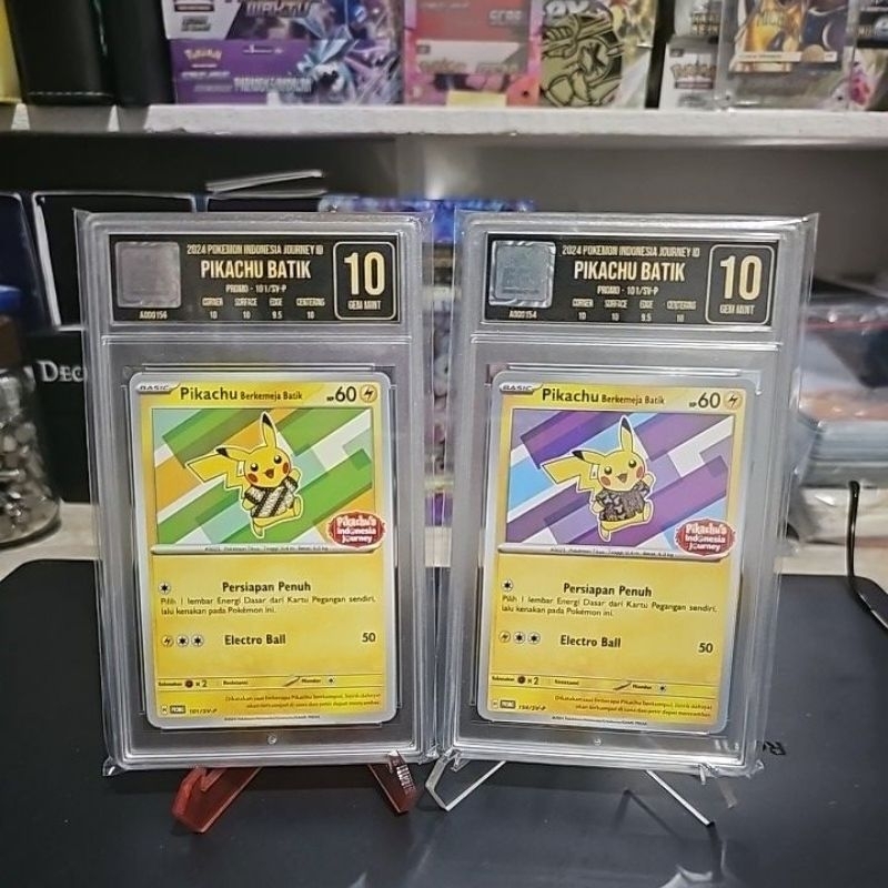 set sepasang pikachu batik egs 10 asli indonesia slab psa original