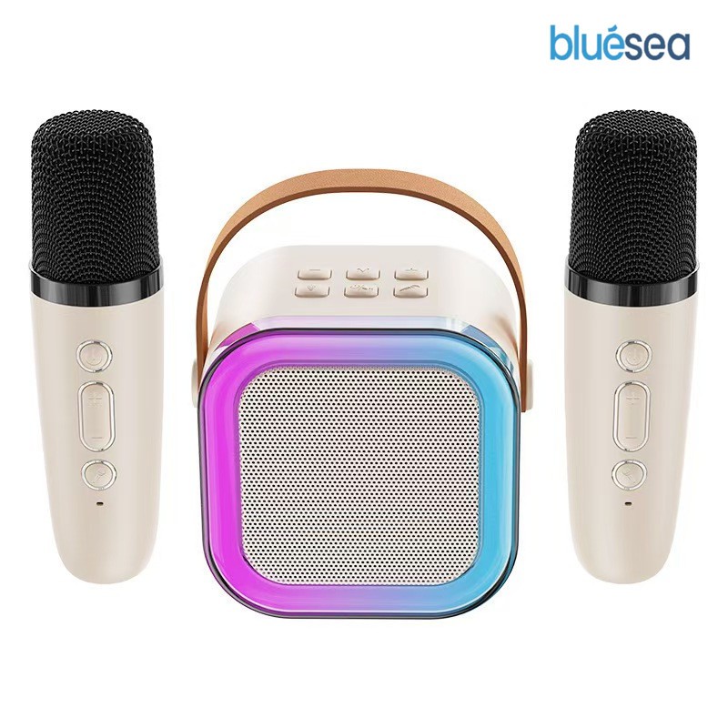 Bluesea Karaoke Speaker Wireless Bluetooth 2 Mic 1 Set Mini Portabel Lucu Colorful RGB Karaoke Super