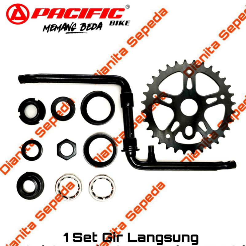 Crank Set Gir Langsung Sepeda Anak BMX 20 inchi Crankset Gear Tengah 32 T kom as pedal