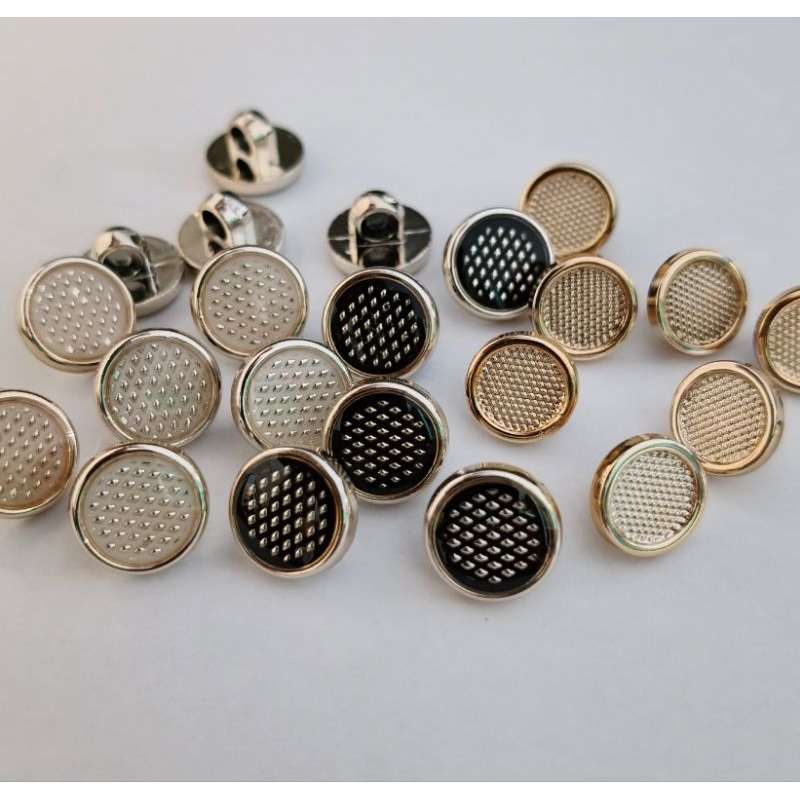 100 PCS Kancing Jamur kemeja/Hem Bintik Ukuran 11 mm (Kancing hias Hitam .putih.gold