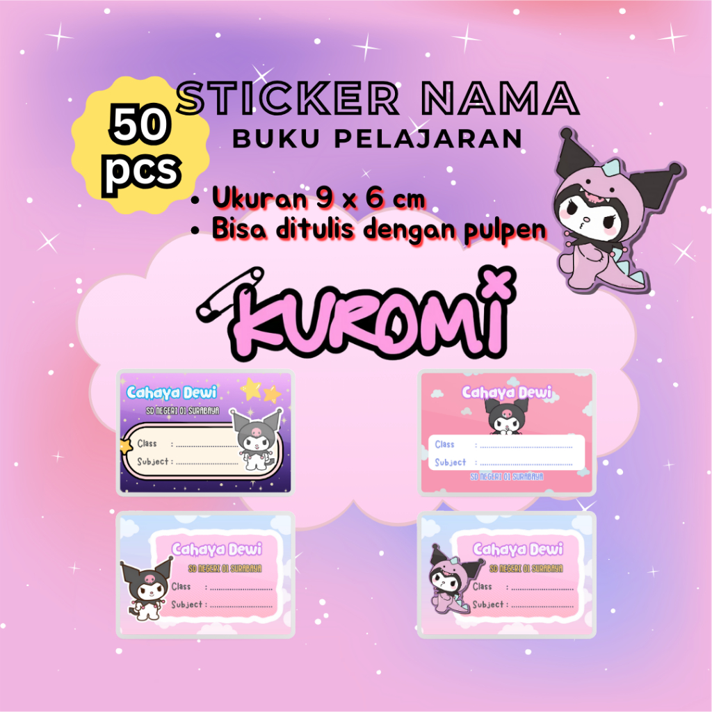 

STIKER CUSTOM NAMA ANAK KUROMI | STICKER BUKU PELAJARAN SAMPUL KARAKTER | LABEL BUKU