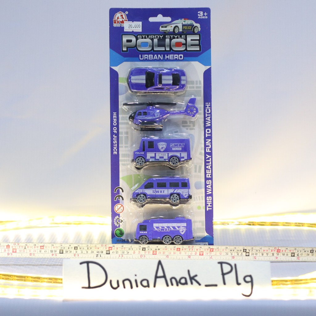 MAINAN MOBIL POLISI, TRUK, PEMADAM KEBAKARAN, AMBULAN SET KECIL / POLICE CAR TRUCK FIRE FIGHTER AMBU