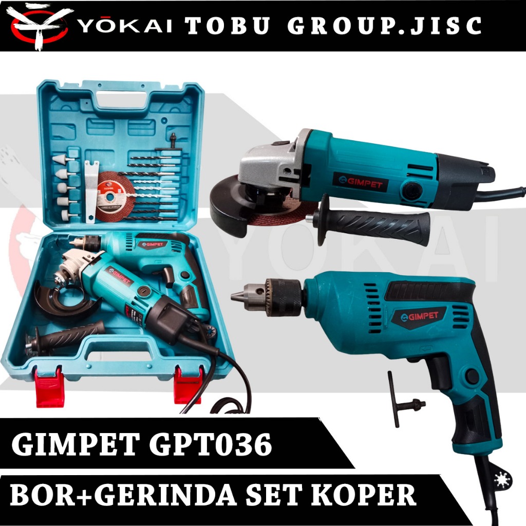 DISKON Paket Bor Gerinda Set Koper GIMPET Paket 2 item bor gerinda