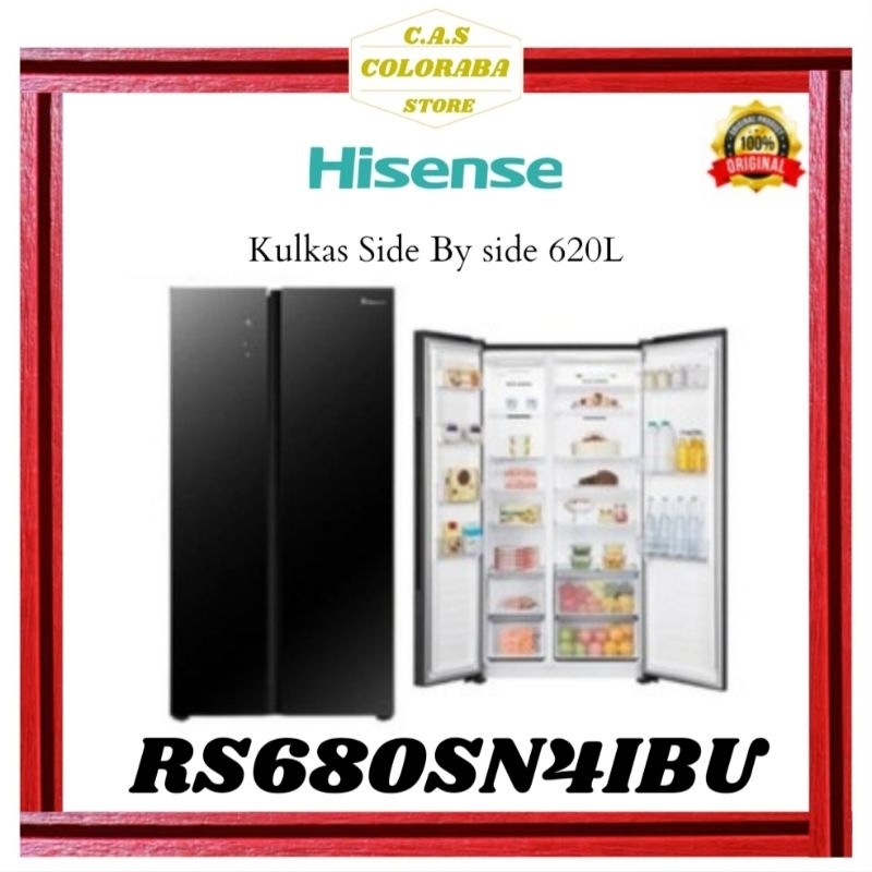 HISENSE RS680SN4IBU KULKAS SIDE BY SIDE 620 L INVERTER KULKAS HISENSE