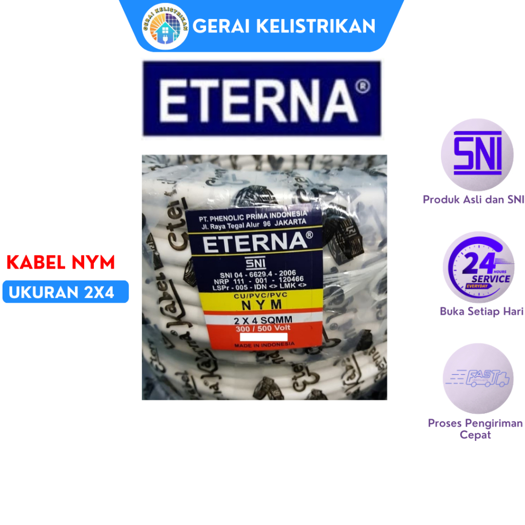 Kabel NYM 2x4 ETERNA Kabel LIstrik Kawat Tembaga