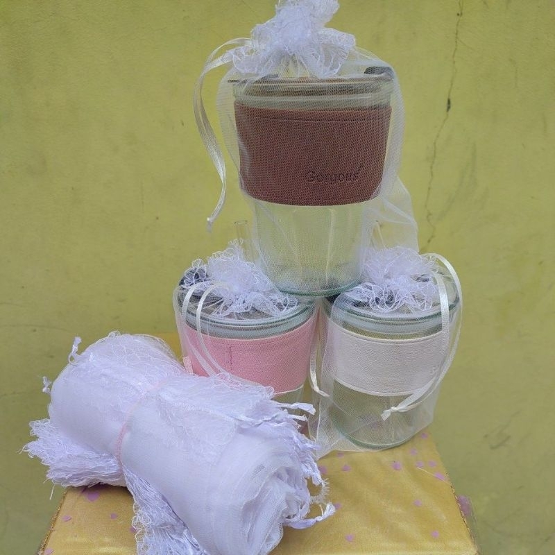 50 Lembar KANTONG KAIN TILE KEMASAN GELAS SEDOTAN KACA SOUVENIR