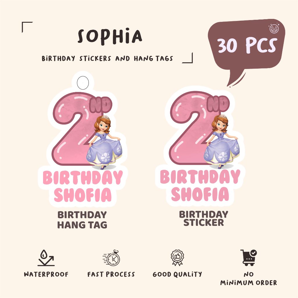 

(30pcs)diecut label hang tag tema SHOFIA the first //label tag/lucu cetak hang tag ulang tahun/label stiker diecut/murah/label ulang tahun/suvemir ultah/stiker diecut/hangtag diecut