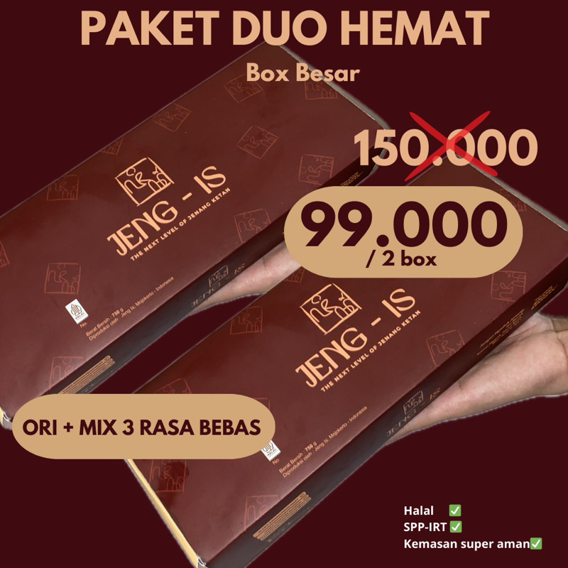 

JENANG LESS SUGAR PAKET DUO HEMAT BOX BESAR /DISKON 60 PERSEN/ ORI DAN MIX 3 VARIAN BEBAS/ BAHAN PREMIUM/ PERASAN SANTAN MURNI 100% / CAMILAN MOOD BOOSTER/ BINGKISAN/ OLEH-OLEH