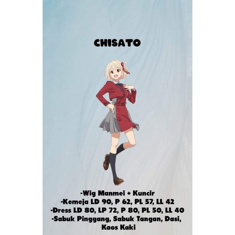Chisato nishikigi lycoris recoil fullset Costume dan wig cosplay