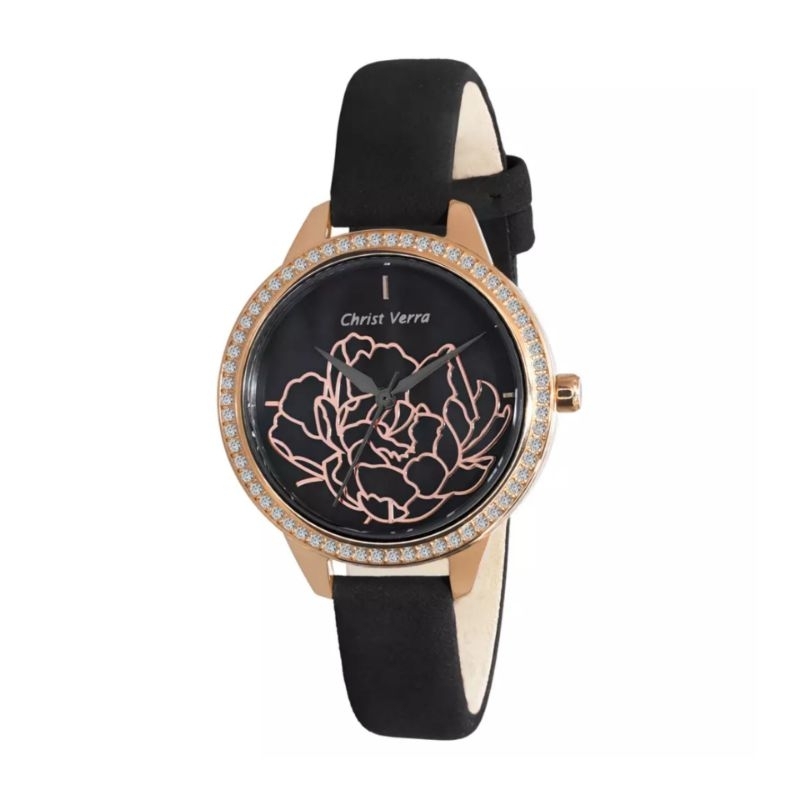 Jam Tangan Wanita CHRIST VERRA CV 71617L-25 BLK Leather Strap