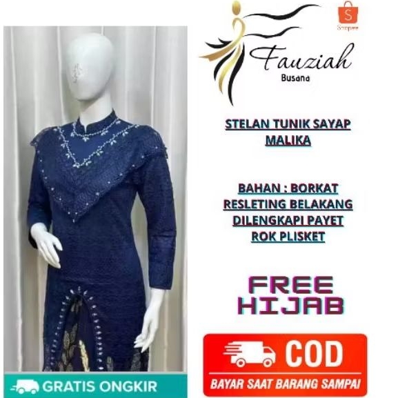 COD/FREE HIJAB/STELAN KEBAYA BORKAT MALIKA/TUNIK BORKAT/STELAN TUNIK/KEBAYA TERBARU/KEBAYA WISUDA