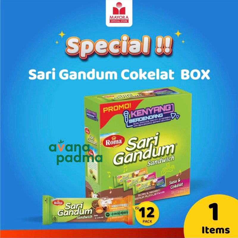 

Roma Sari Gandum Sandwich Susu & Cokelat (1 Box/12 pcs) (324g)