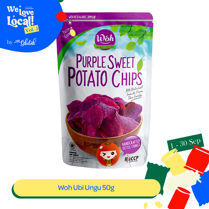 

Woh Purple Sweet Potato Chips 50gr - Keripik Ubi Ungu Tanpa Pengawet | Gluten Free | No MSG | Less Oil | Healthy Diet Sehat | Halal | Rak Sebelah