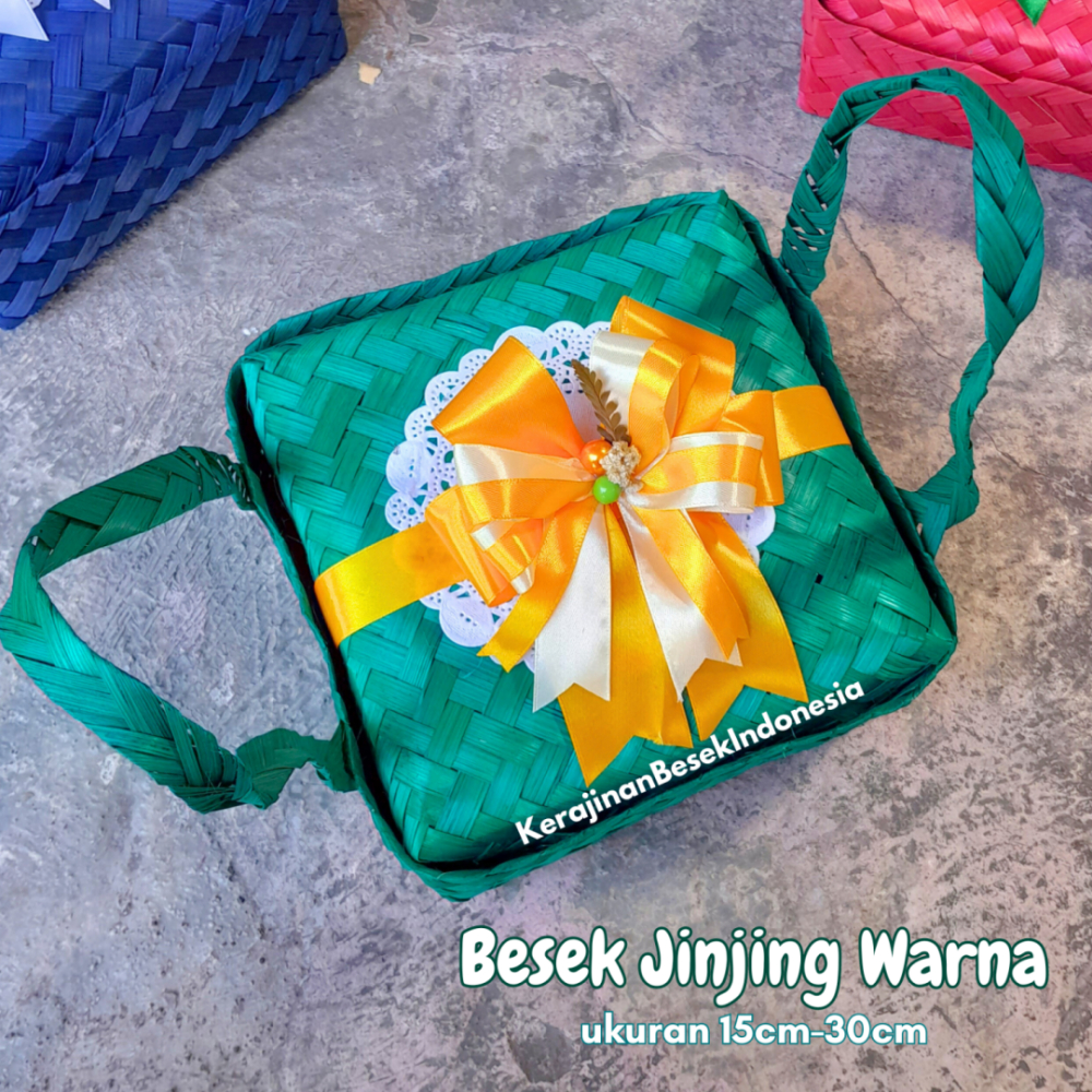 

BESEK JINJING 15cm-30cm WARNA BONUS PITA Kotak box nasi snack hampers hajatan parsel goodie bag tote