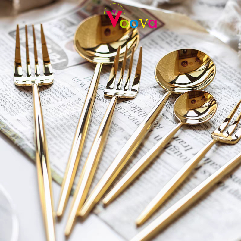 VOOVA Sendok Garpu Stainless Spoon Fork Stainless Alat Makan Sendok Garpu Gold Silver  Garpu Sendok 