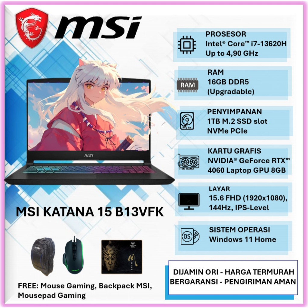 Laptop Gaming MSI KATANA 15 64GB DDR5 1TB SSD Nvidia RTX 4060 8GB