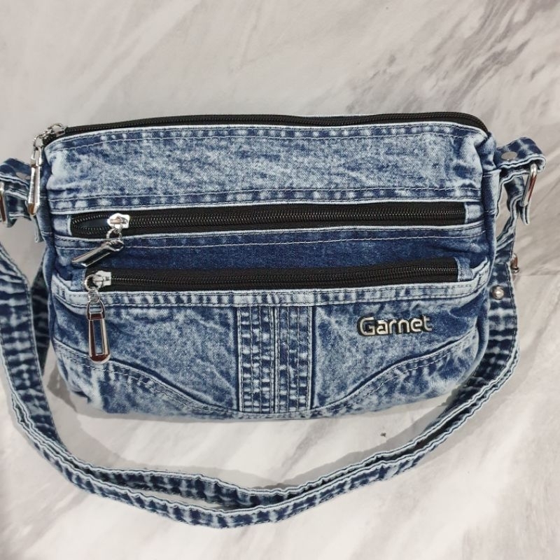 tas selempang wanita bahan jeans denim