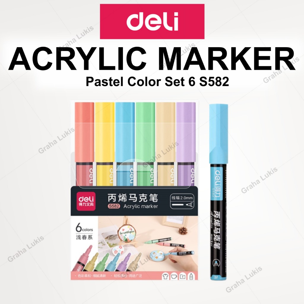 

Deli Acrylic Marker / Spidol Akrilik Papan Tulis / Kaca 6 Warna Pastel Anti Air S582