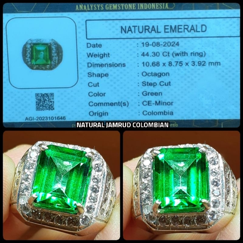 NATURAL PERMATA JAMRUD COLOMBIA KRISTAL + ring perak asli