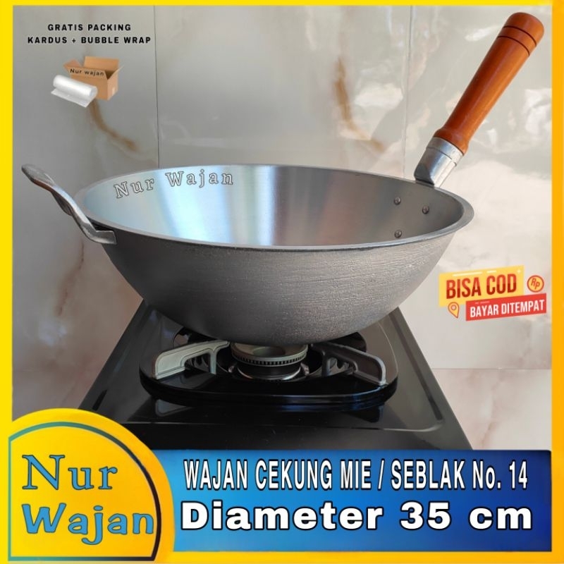 [ Live ] Wajan Bakmie / seblak / Nasi goreng Wajan cekung alumunium gagang kayu No. 14 anti lengket 