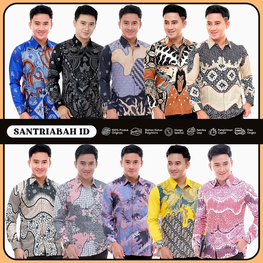 KEMEJA BATIK PRIA LENGAN PANJANG SANTRIABAH ID  PEKALONGAN PREMIUM SERAGAM NIKAH COUPLE ANAK BAPAK