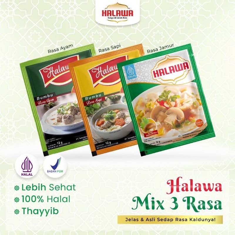 

Halawa Bumbu Kaldu Ayam/Sapi/Jamur Non MSG Sintetis 12 pcs | Bumbu Masak Sehat