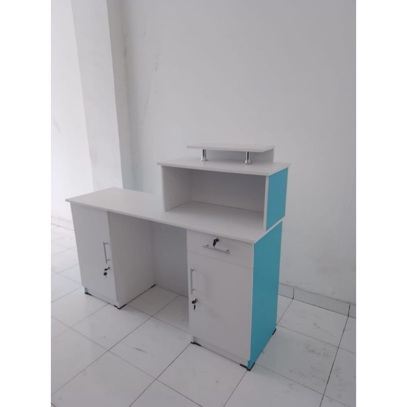 MEJA KASIR LAUNDRY MEJA TOKO MEJA KASIR MINIMALIS MEJA KLINIK MEJA RESEPSIONIS BIRU MUDA PUTIH LUCU