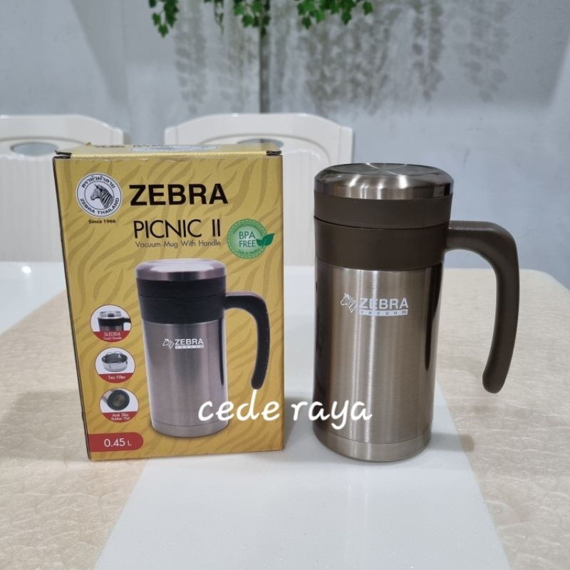 gelas mug tahan panas / mug termos stainless / vacuum mug zebra picnic II isi 0.45 ltr