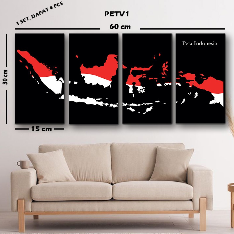 GCS - [1 SET - 4 pcs] Gambar Dinding Aesthetic Wall Decor Peta Indonesia Poster Hiasan Dinding