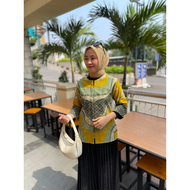 BLOUSE BATIK WANITA QISTINABATIK BAHAN KATUN MOTIF KUNING LEMON