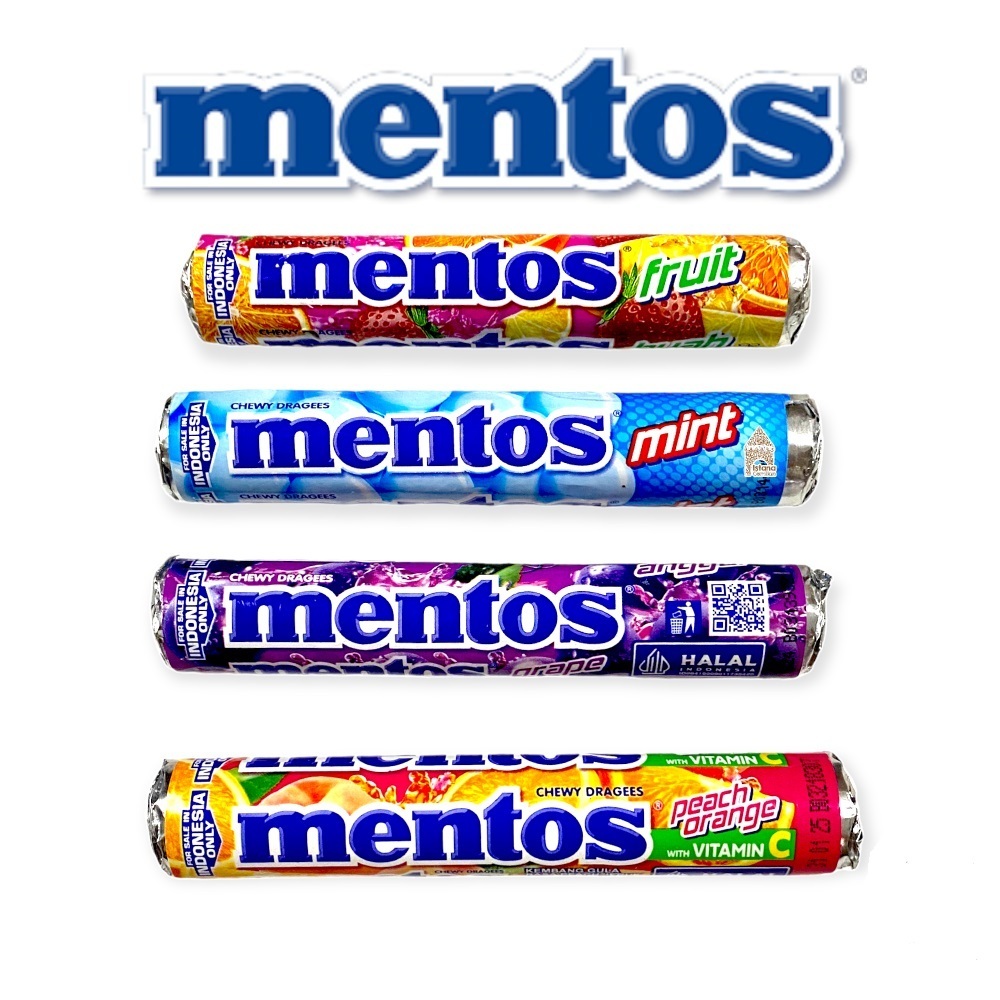 

Permen / Candy Mentos Roll 37 Gram Original, Peach Orange, Grape, Rainbow