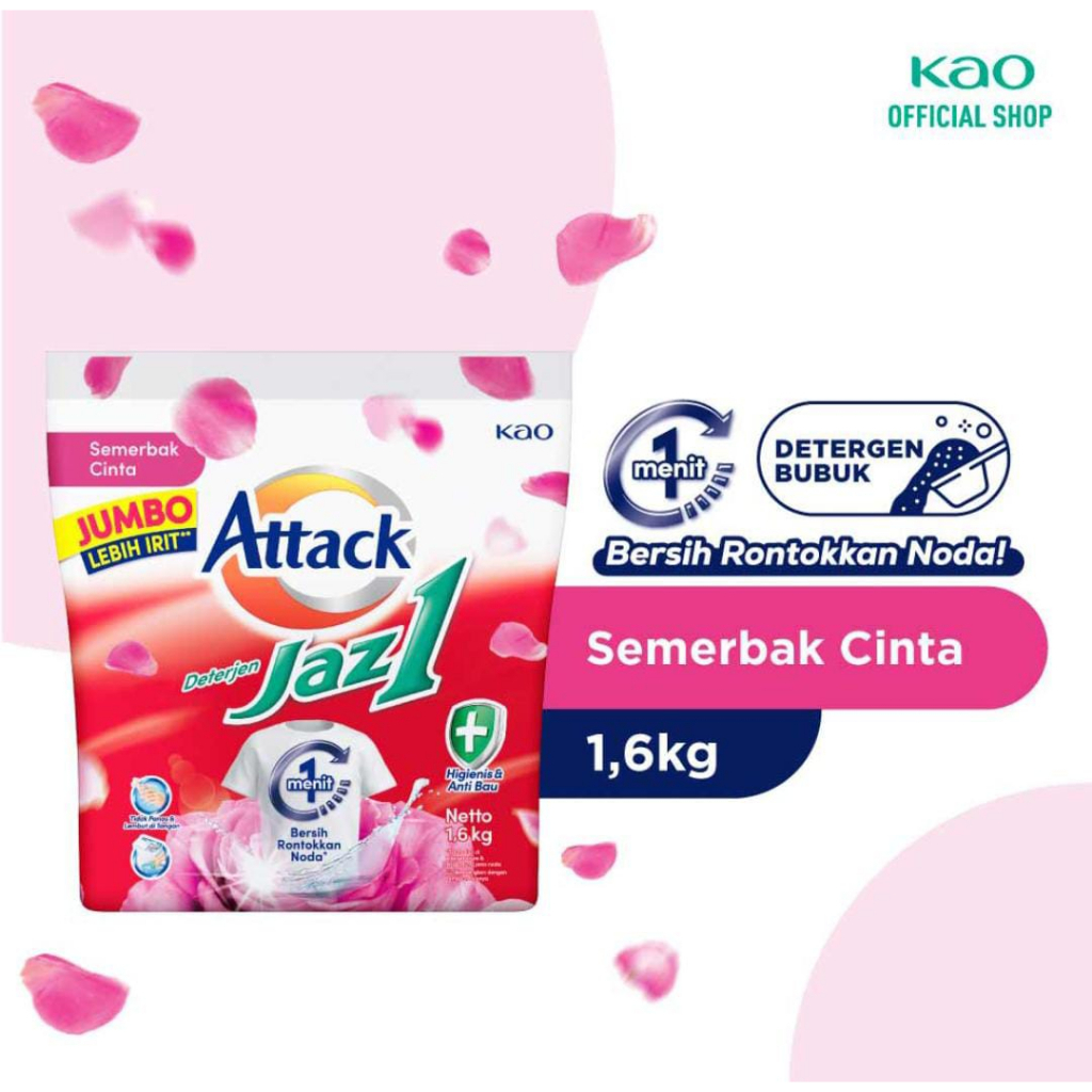 DETERJEN BUBUK JAZZ 1 ATTACK 1,6KG / SABUN CUCI BAJU JAZZ 1 1,6KG