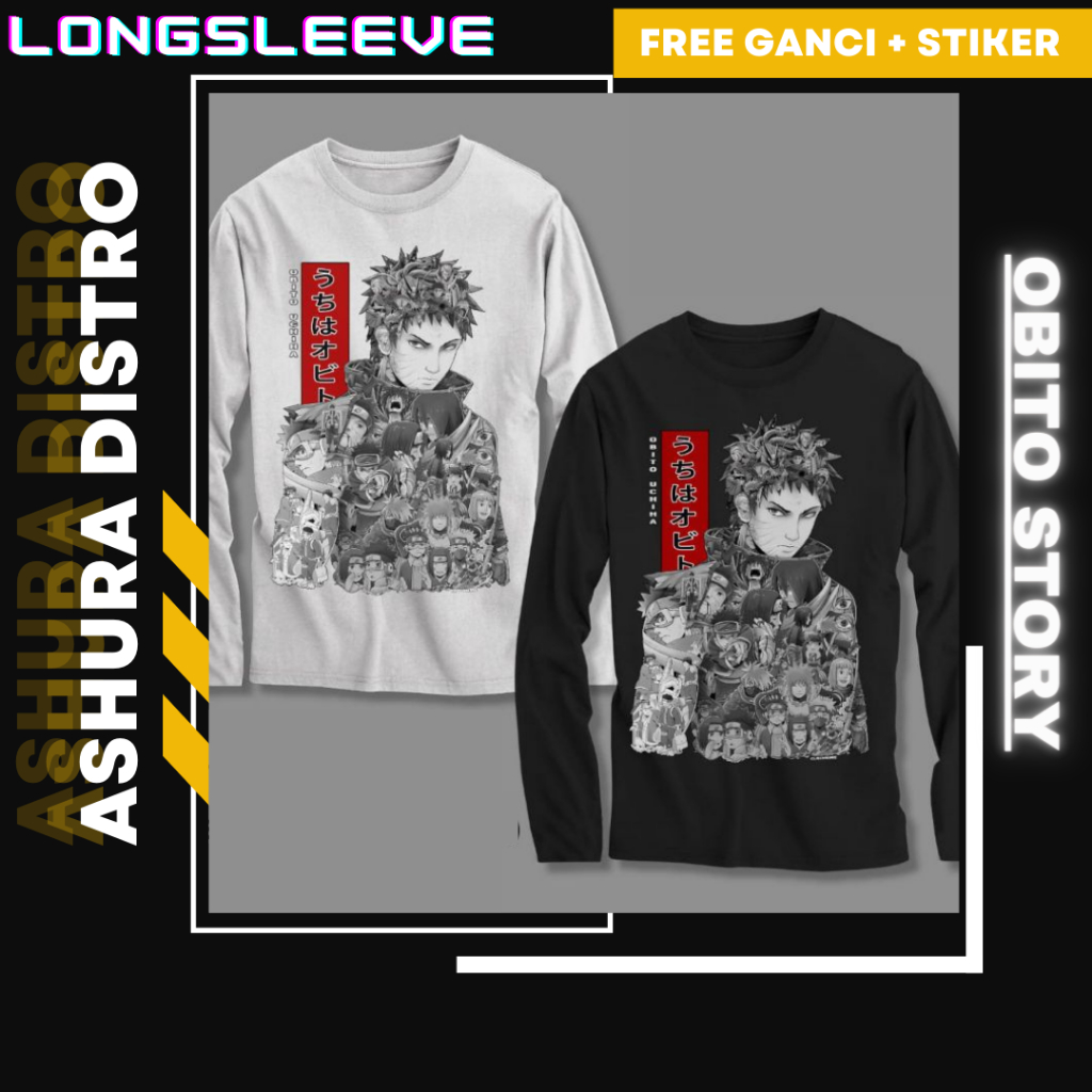 Kaos Anime Longsleeve Obito Uchiha Hitam Putih Story Naruto Shippuden - Ashura