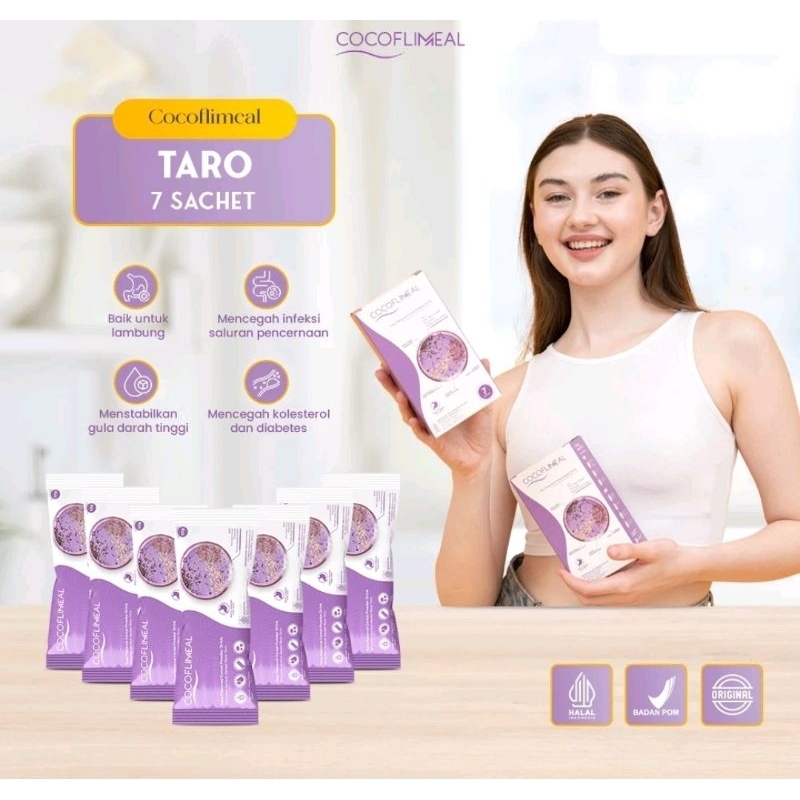 

Cocoflimeal 1 Box isi 7 sachet rasa Taro / ubi ungu / Cocoflim Meal / Meal Replacement Sereal Sehat Alami