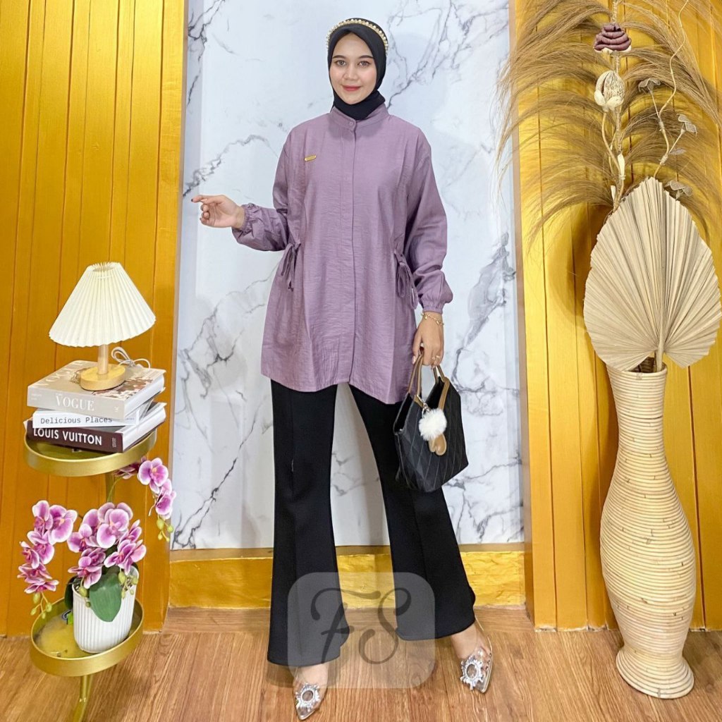 ALEA Blouse Semi Tunik Linen Premium Atasan Kemeja Pololinen Tali Samping