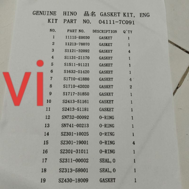 PACKING HEAD SET HINO DUTRO HT130 ORI 04111-7C091