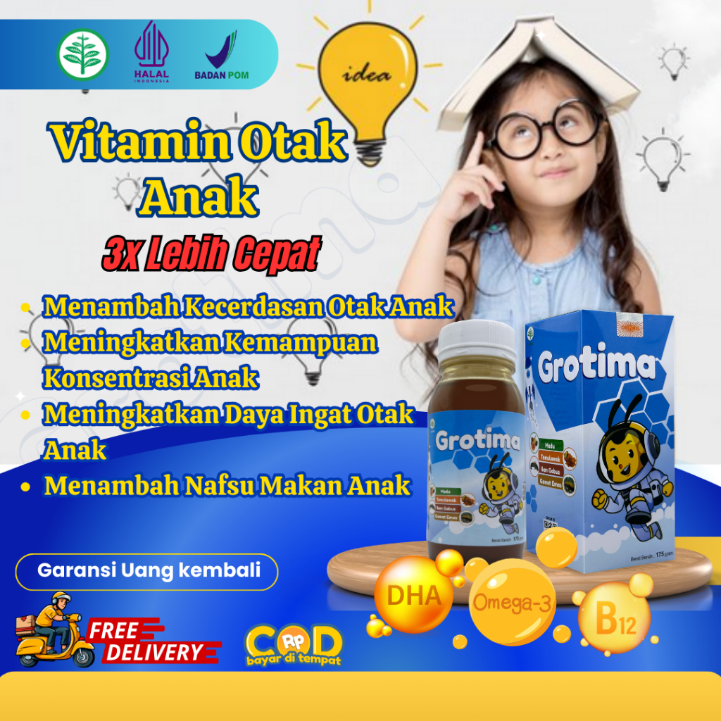 Vitamin Anak DHA / Vitamin Otak Anak Pintar / Suplemen Kecerdasan Otak Anak / Grotima original Untuk