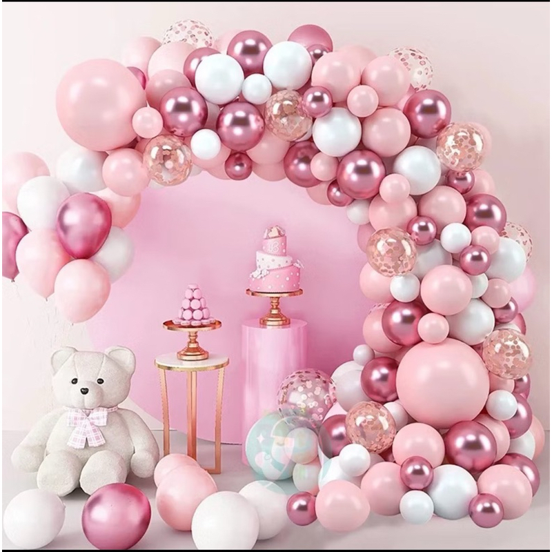 127 Pcs Metalik Merah Bubuk Mawar Emas Confetti Balon Karangan Bunga Set Untuk Dekorasi Pesta Pernik