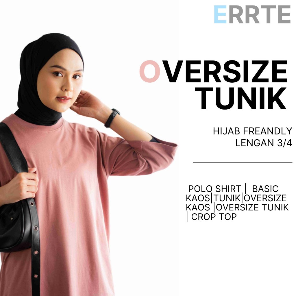 Atasan Kaos Oversize Tunik Baju Wanita style hijabers Lengan 3/4 Hijab Friendly Kaos Tunik Oversize 