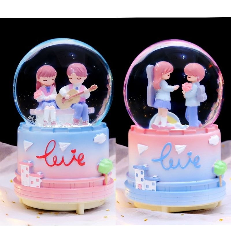 Snowball Kotak Musik XL Cute Valentine Korean Couple Design Winter Love Story JUMBO Music Box Kado P